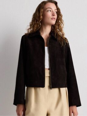 Quince Black Cropped Suede Zip Front Jacket - Retail $225